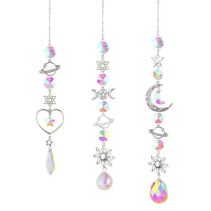 3 Styles Crystal Wind Chime Moon Sun Catcher Diamond Prisms Pendant Dream Catcher Rainbow Chaser Hanging Drop Home Garden Decor Windchime