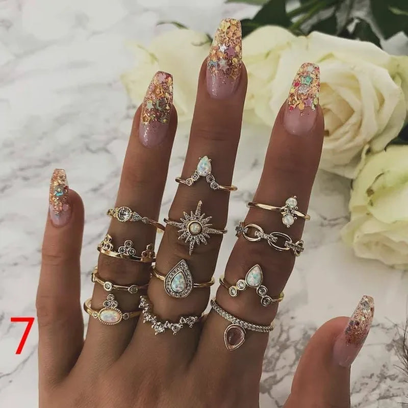 10style Retro Beauty Avatar  Coin Cross Ring Set Pattern Love Fatima Palm   Ring Set for Women