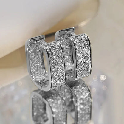 Fashion Earrings for Women 18K Yellow Gold Micro Pave Full Diamond U Hoop Earrings Girl Daily Casual Party Jewelry Gift