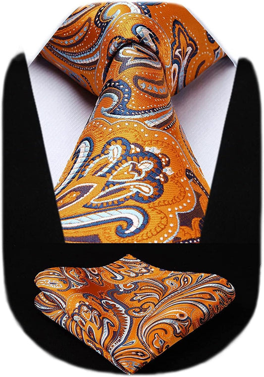 Ties for Men Paisley Tie and Pocket Square Woven Classic Floral Mens Ties Handkerchief Set Wedding Party Necktie