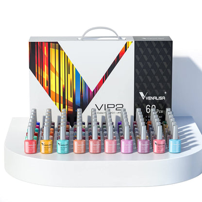 VENALISA VIP2 Set 60 Colors 7.5Ml Gel Nail Polish Kit with Base Top Matt Coat,Soak off UV LED Nail Gel Polish with Colors Card Nail Art Starter Manicure Salon