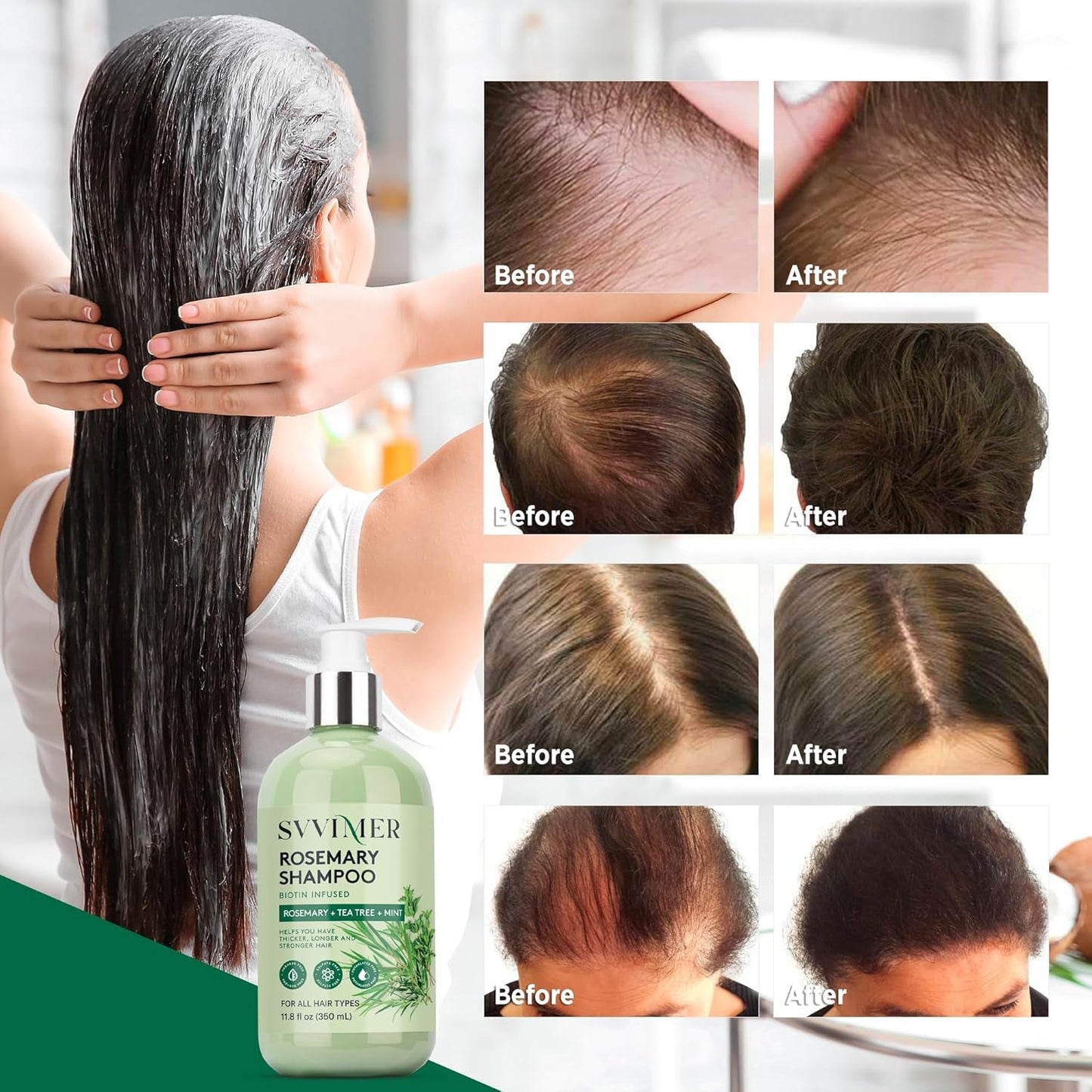 Rosemary Hair Growth Shampoo: Thickening and Regrowth Formula for Men & Women - Rosemary Mint Strengthening Shampoo with Tea Tree Oil Biotin - for Thinning Hair and Hair Loss 11.8 Fl.Oz