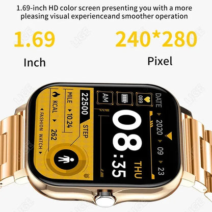 LIGE Smart Watch for Women and Men 1.69" Color Screen Full Touch Fitness Tracker Bluetooth Call Smart Clock Ladies Luxury Gold Smart Watch Relogio Smartwatch