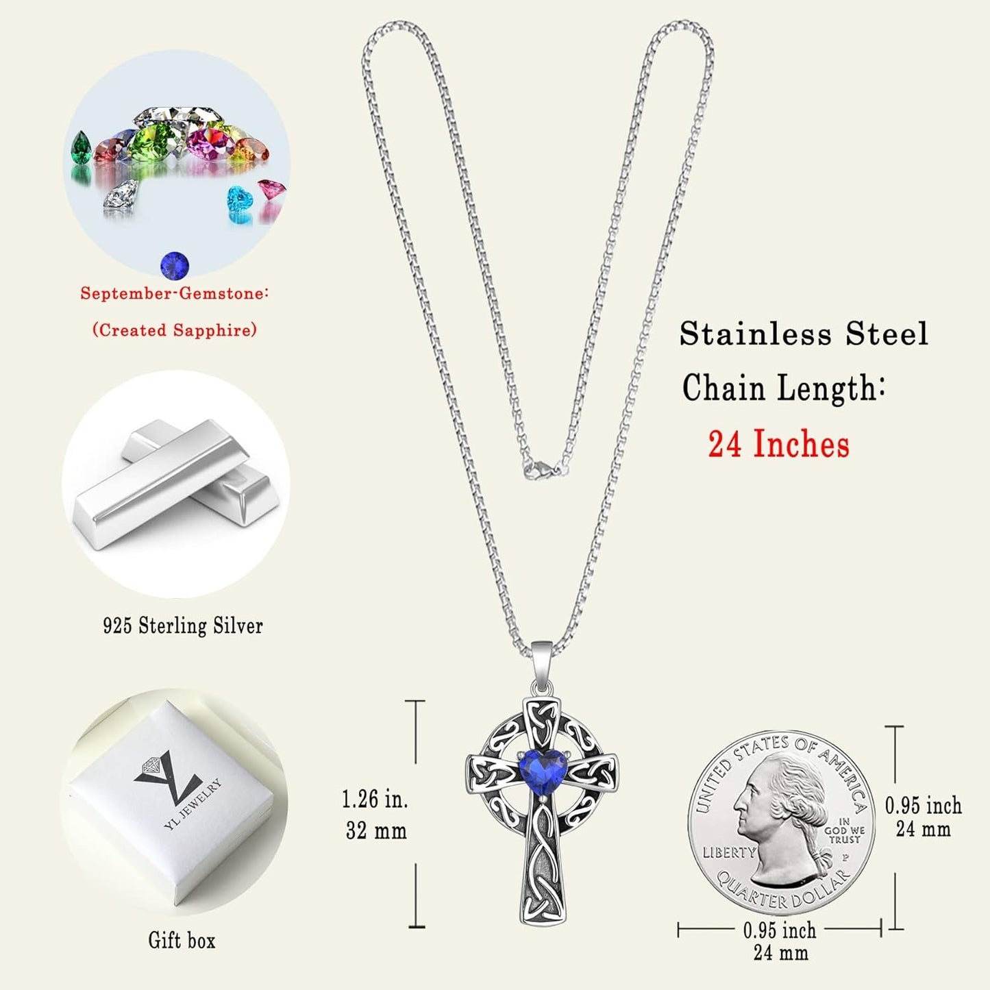 Women'S Cross Pendant Necklace Sterling Silver Celtic Knot Filigree Infinity Cubic Zirconia Crucifix Jewelry