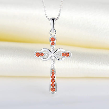 Women'S Cross Necklace 925 Sterling Silver Infinity Pendant Birthstone Criss Jewelry