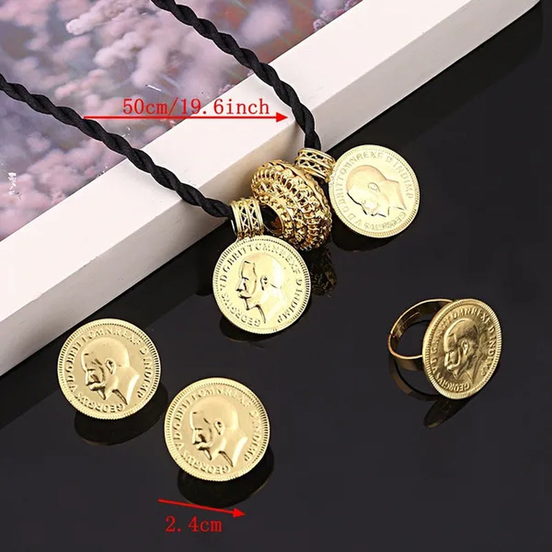 Ethiopian Coin Cross Pendant Necklace Earring Ring Set Jewelry 22K Gold Plated African Wedding Bride Jewelry