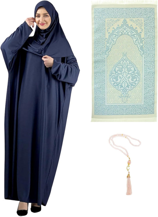 Women Prayer Dress with Hijab Rug Tasbih Muslim Set Islamic Clothes Abaya Jilbab Dubai Kaftan for Eid Ramadan