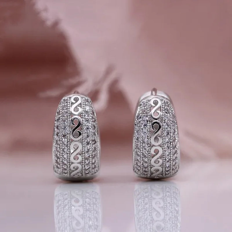 Casual  Fashion Elegant Carved Cloud Pattern Hollow Gold/Silver Inlaid Zircon Earrings for Women