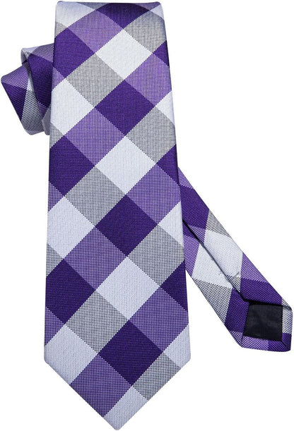 Ties for Men Plaid Checkered Tie with Pocket Square Woven Business Formal Necktie Handkerchief Set Wedding Party