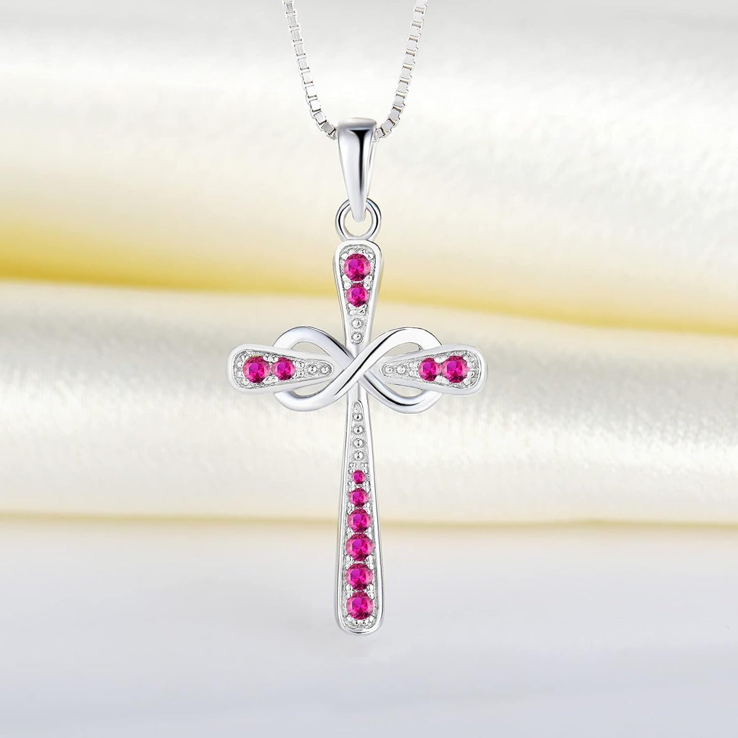 Women'S Cross Necklace 925 Sterling Silver Infinity Pendant Birthstone Criss Jewelry