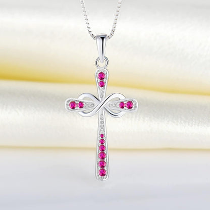 Women'S Cross Necklace 925 Sterling Silver Infinity Pendant Birthstone Criss Jewelry