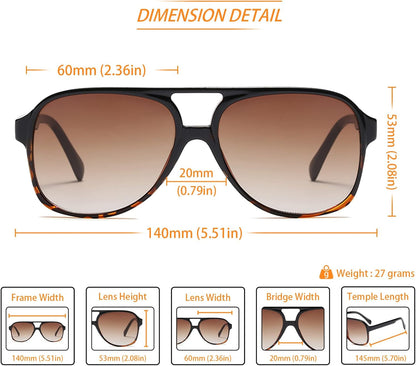 Vintage Retro 70S Sunglasses for Women Men Classic Large Square Aviator Trendy Glasses