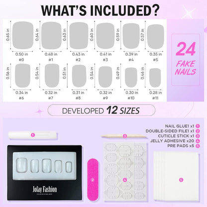 White Press on Nails Short,  Square Solid Color Fake Nails with Glue, Reusable & Natural Acrylic False Nails Stick on Nails for Women Girls Gift, Gel Nail Kit, 24Pcs