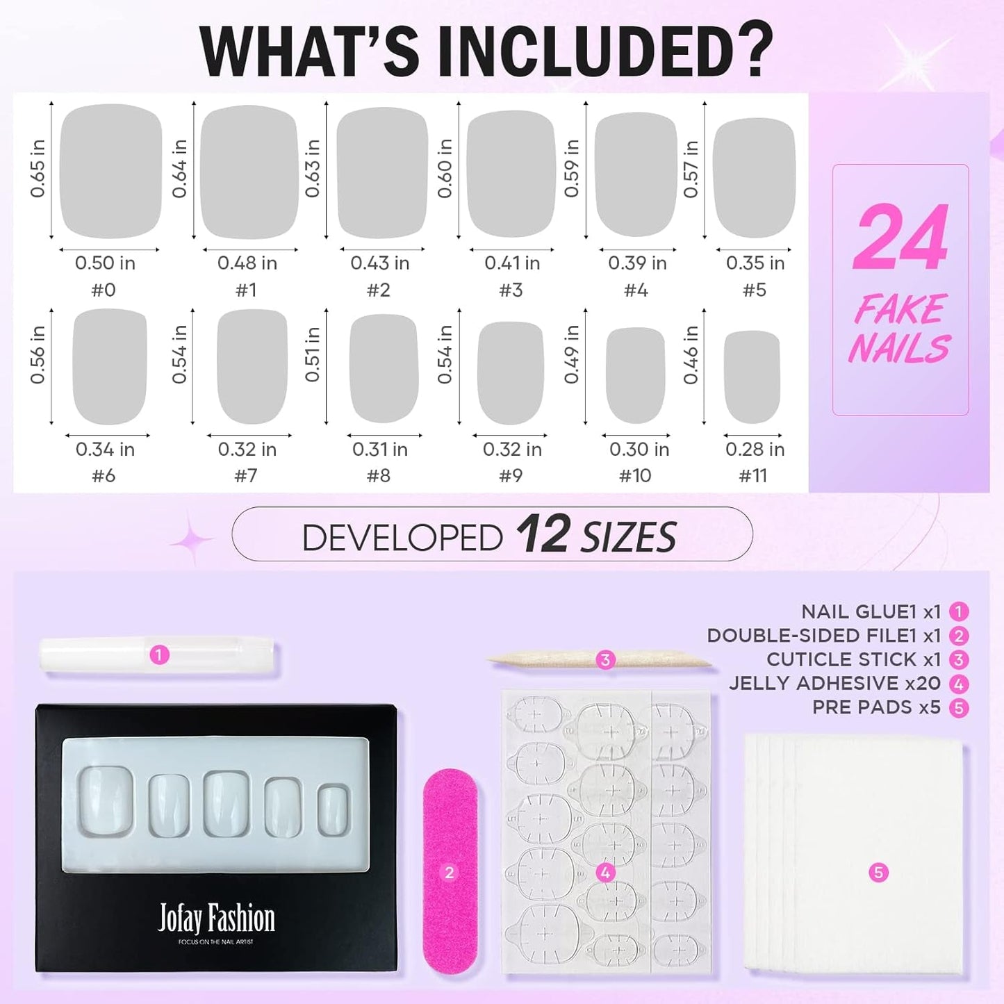 White Press on Nails Short,  Square Solid Color Fake Nails with Glue, Reusable & Natural Acrylic False Nails Stick on Nails for Women Girls Gift, Gel Nail Kit, 24Pcs