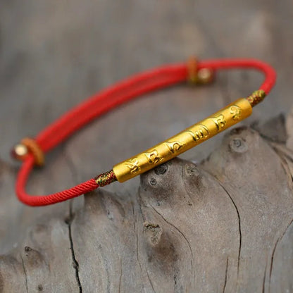 Tibetan Buddhism 999 Sterling Silver Six Words Mantra Charm Bracelet Lucky Red Wax String Handmade Amulet Jewelry