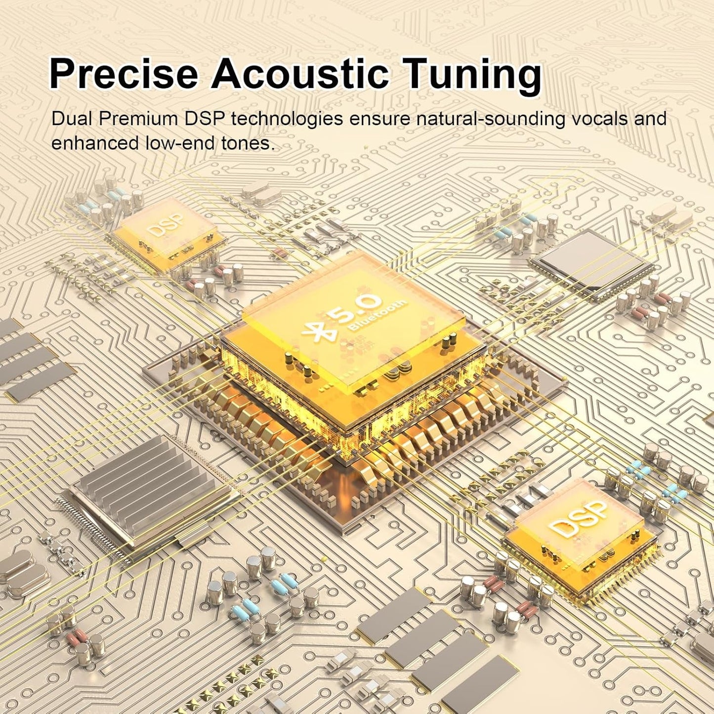 Soundbox XL Bluetooth Speaker with Subwoofer, 32W Loud Sound with Booming Bass, Dual DSP Technologies, 10H Playtime, USB-C, TWS, 2.1 Audio Channel for Home, Indoor and Office - Gold