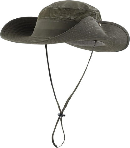 Wide Brim Sun Hat for Men Breathable Cowboy Boonie Hat UPF 50+ Sun Protection Bucket Hat for Fishing Hiking