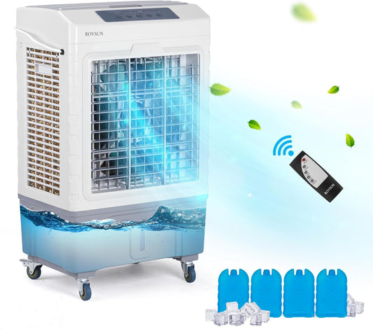 10.5Gallon Evaporative Air Cooler, 2600CFM Portable Swamp Cooler with Remote Control, Oscillation, 3 Speeds, 7.5H Timer & 40L Water Tank, 3-IN-1 Cooling Fan for Home Office Garage Outdoor