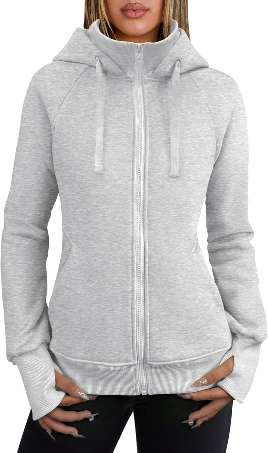 Womens Zip up Hoodies Fleece Jackets Long Sleeve Sweatshirts Pockets Casual Fall Fashion Preppy Outfits Y2K Clothes