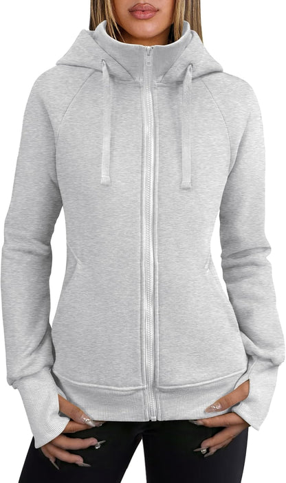 Womens Zip up Hoodies Fleece Jackets Long Sleeve Sweatshirts Pockets Casual Fall Fashion Preppy Outfits Y2K Clothes