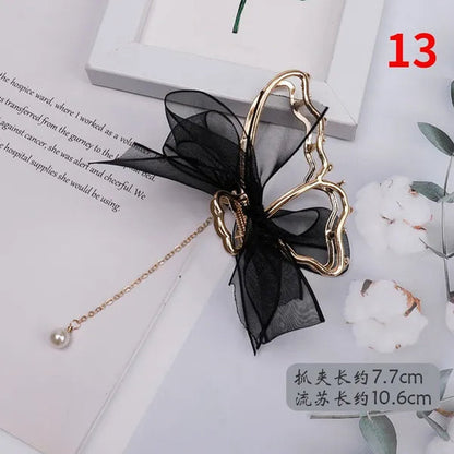 Bow Ribbon Pearl Pendant Tassel Hair Claw Hair Accessories Headdress Metal Grab Clip Hair Clip Shark Clip