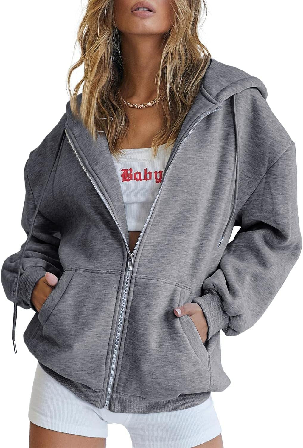 Womens Zip up Hoodies Oversized Sweatshirts Fall Fashion Outfits Casual Jackets 2025 Winter Clothes