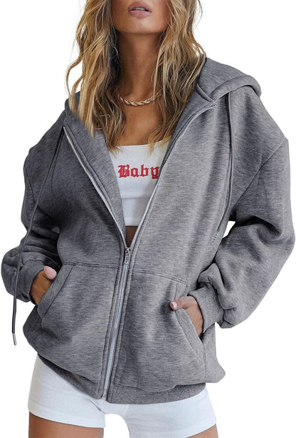 Womens Zip up Hoodies Oversized Sweatshirts Fall Fashion Outfits Casual Jackets 2025 Winter Clothes