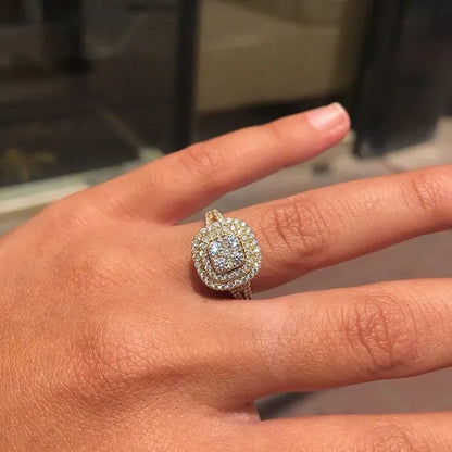 Exquisite Woman Fashion Square Inlaid Full Diamond Ring Natural White Sapphire Moissanite Diamond Ring Romantic Bridal Party Engagement Wedding Ring Anniversary Gift Jewelry Size 6-10