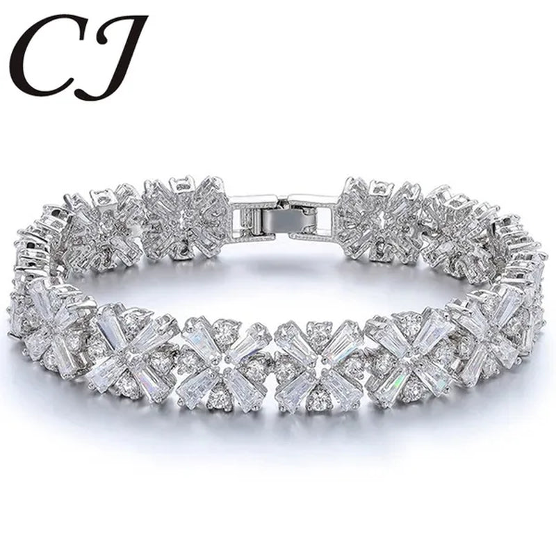 CANDICE Luxury Bridal White Gold Plated Jewelry Top Quality AAA+ Cubic Zirconia Wedding Bracelet Bangle for Bride