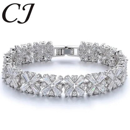 CANDICE Luxury Bridal White Gold Plated Jewelry Top Quality AAA+ Cubic Zirconia Wedding Bracelet Bangle for Bride