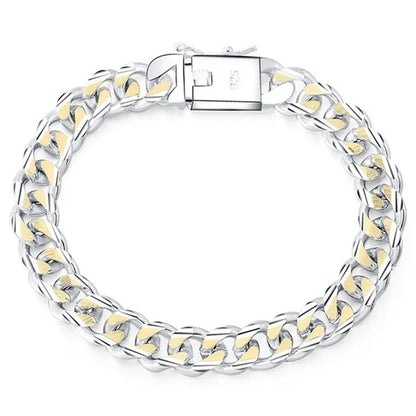 925 Sterling Silver Gold Color Exquisite 10mm Chain Bracelet for Women and Man Wedding Engagement Party Jewelry