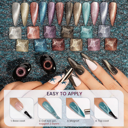 Reflective Cat Eye Gel Nail Polish Sparkling Holographic Magnetic Nail Polish Gel 9D Cateye Gel Polish Set 12 Colors with Magnet for Home DIY Manicure Nail Salon