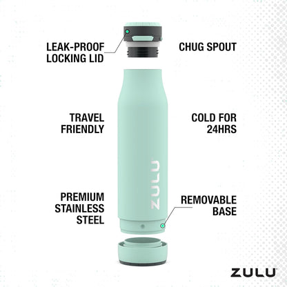 Ace Vacuum Insulated Stainless Steel Water Bottle with Chug Spout, Leak-Proof Locking Lid and Removable Base for School, Backpack, Sports, Gym, Travel