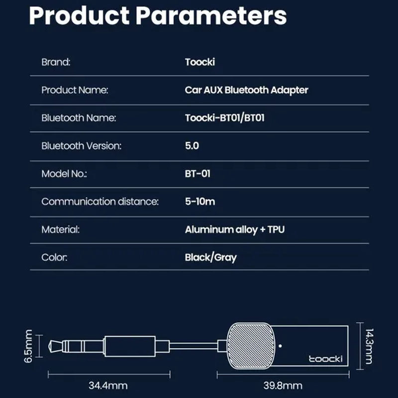 Toocki USB Bluetooth 5.0 Aux Adapter Wireless Car Receiver 3.5Mm Jack Audio Handsfree for Car Kit Speaker Transmitter