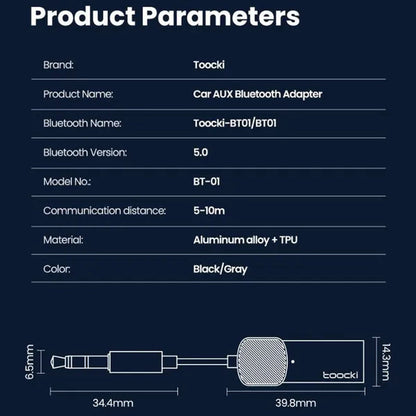Toocki USB Bluetooth 5.0 Aux Adapter Wireless Car Receiver 3.5Mm Jack Audio Handsfree for Car Kit Speaker Transmitter
