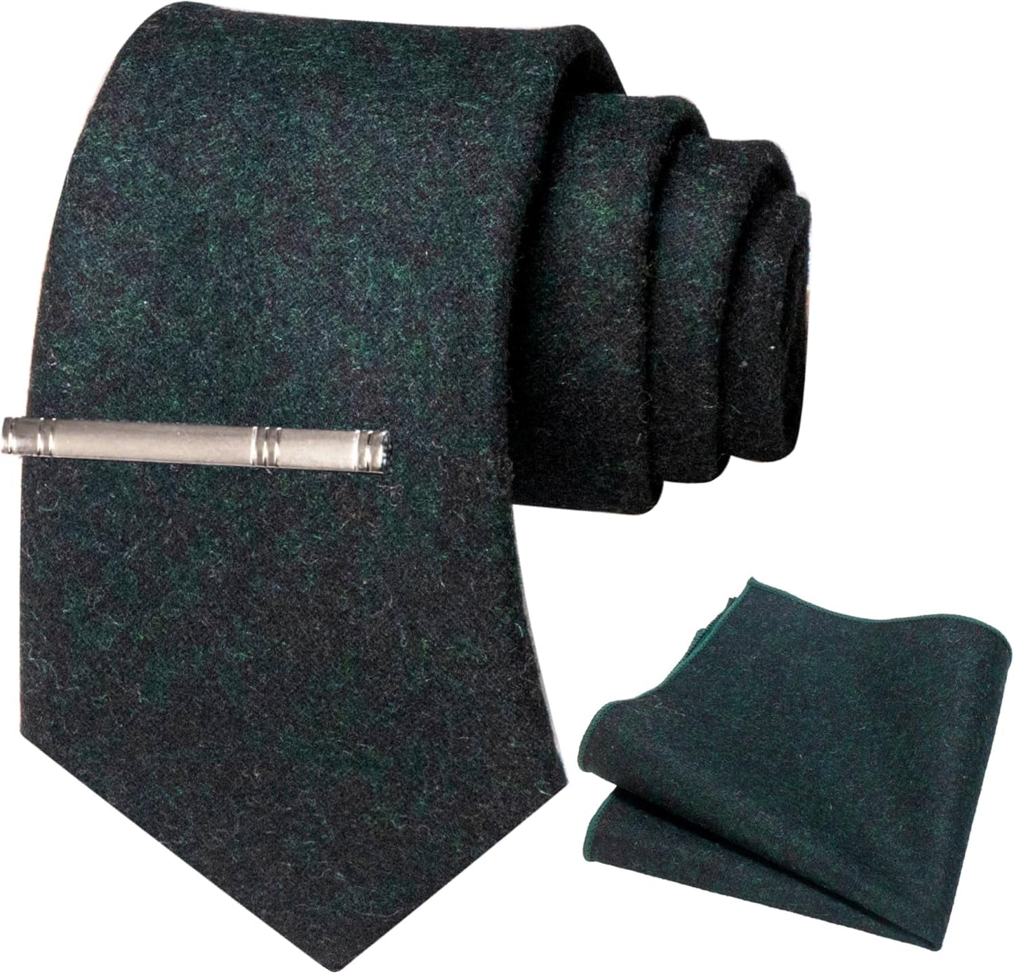Solid Color Cashmere Wool Necktie and Pocket Square Tie Clip Sets for Men