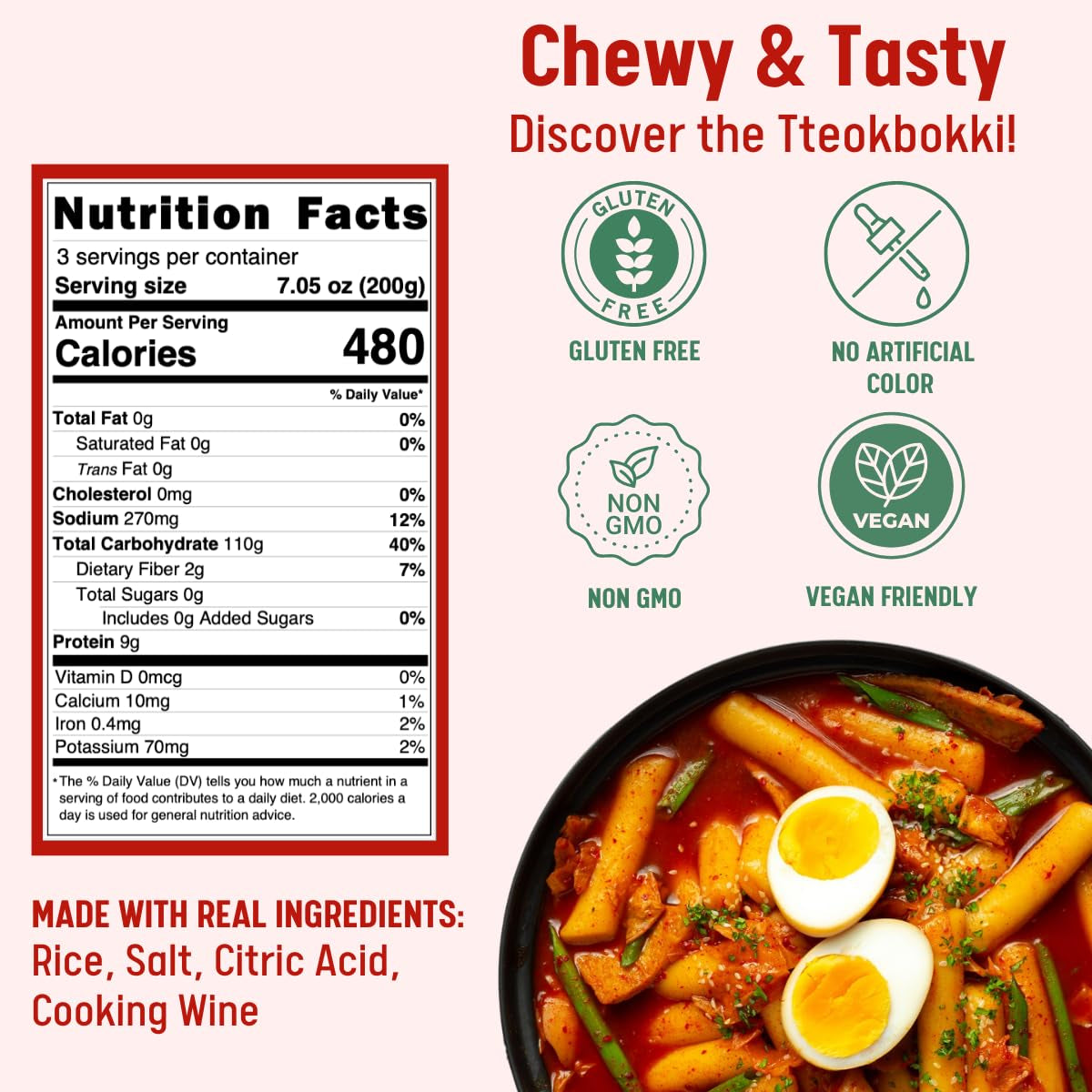 Korean Rice Cake Tteokbokki Stick – 1 Pack (3 Individual Package X 1 Pack) Vegan, Non-Gmo, Gluten Free, Tteok Rice Cakes Food Pasta 21.16 Oz per Pack