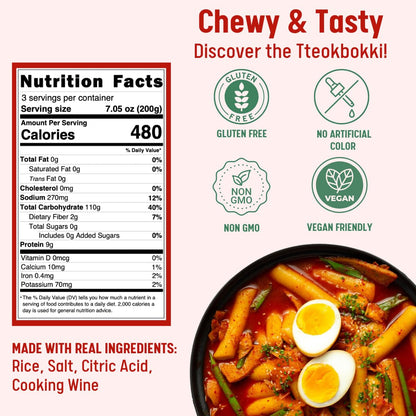 Korean Rice Cake Tteokbokki Stick – 1 Pack (3 Individual Package X 1 Pack) Vegan, Non-Gmo, Gluten Free, Tteok Rice Cakes Food Pasta 21.16 Oz per Pack