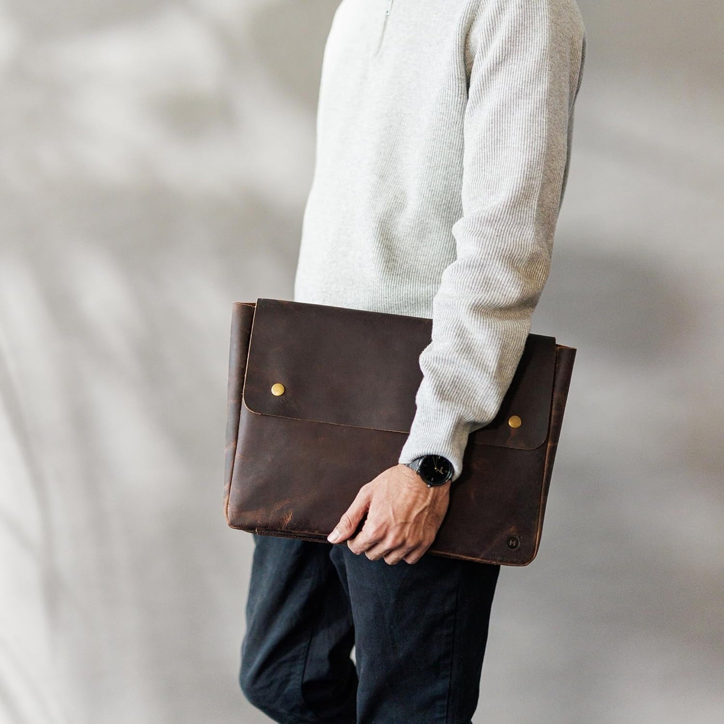 Leather Folder, Full Grain Leather File Folder Organizer Document Holder, Leather Portfolio for Men –Spacious Leather Folio Laptop Sleeve Case - Fits 13" 14" 15” Laptops, Macbook and Tablets