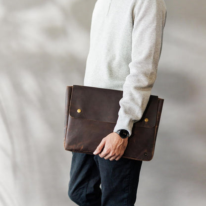 Leather Folder, Full Grain Leather File Folder Organizer Document Holder, Leather Portfolio for Men –Spacious Leather Folio Laptop Sleeve Case - Fits 13" 14" 15” Laptops, Macbook and Tablets