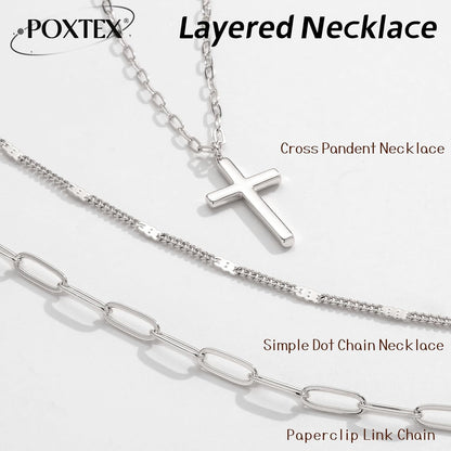 Layered Gold Necklaces for Women, Stackable Dainty 14K Gold Silver Plated Trendy Simple Heart Diamond Cross Bow Circle Pendant Paperclip Choker Dot Chain Necklace,Jewelry Set Gifts for Women