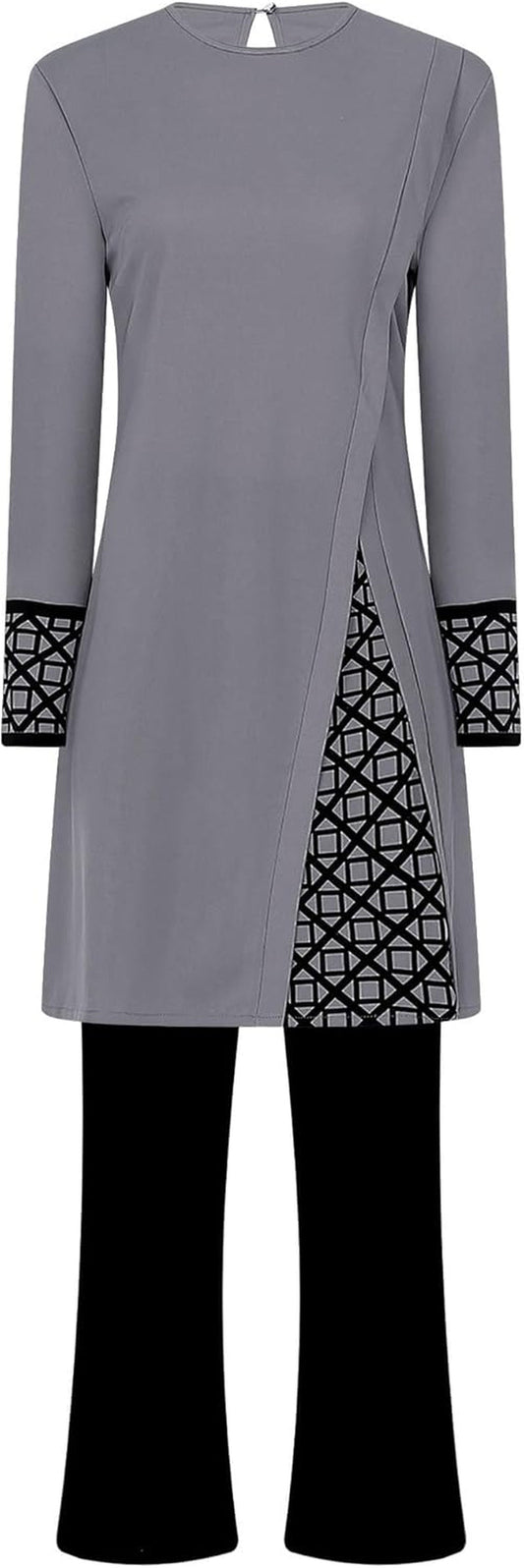Womens Muslim Abaya 2-Piece Suits Long Sleeve Robe with Pants Outfit Islamic Prayer Clothes Sets