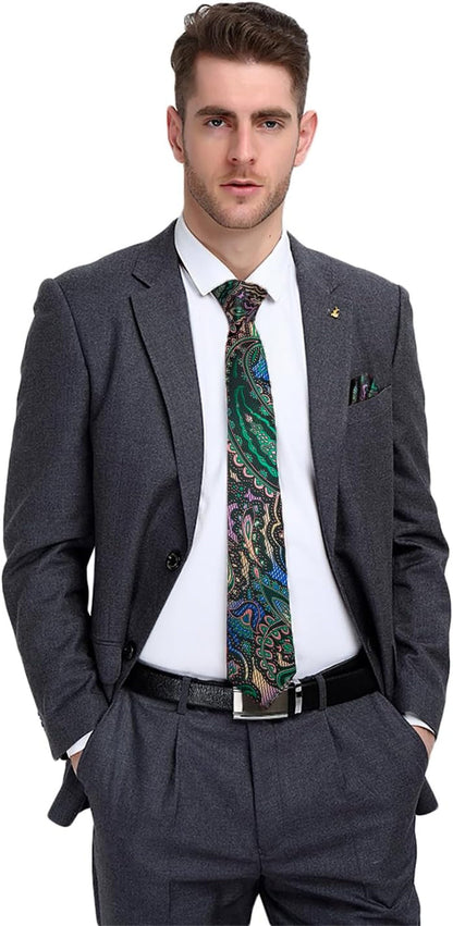 Silk Paisley Ties for Men Necktie Pocket Square Cufflinks Set Foral Tie Sets Formal Business