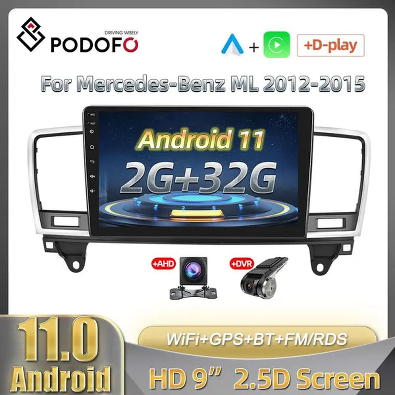 PODOFO New【2+32G】【For Mercedes-Benz ML 2012-2015】2Din Android 11 Car Stereo Radio 9'' HD Touch Screen Car MP5 Player Autoradio GPS Support Hifi WIFI Bluetooth Mirror Link FM/RDS Radio with AHD Camera& DVR