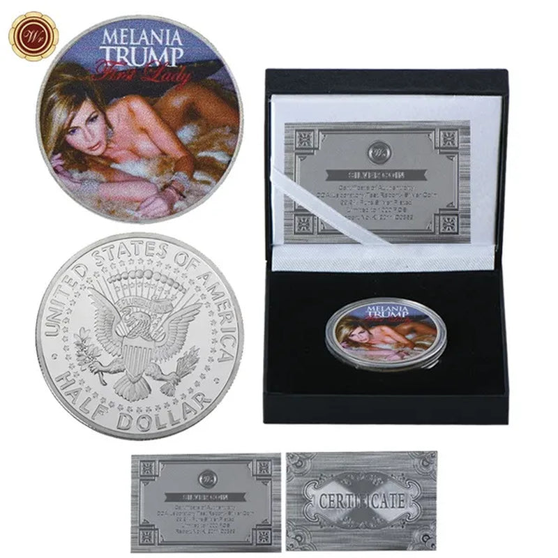 Art Craft Silver Foil Plated Melaniya Model round Coin with Souvenir Gift