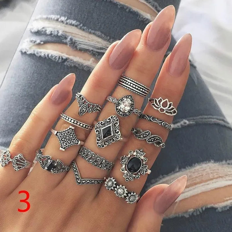 10style Retro Beauty Avatar  Coin Cross Ring Set Pattern Love Fatima Palm   Ring Set for Women