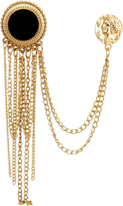 Brooch Pin round Block Enamel with Gold Chain and Honorary Coin Brooch Suit Stud Lapel Pin