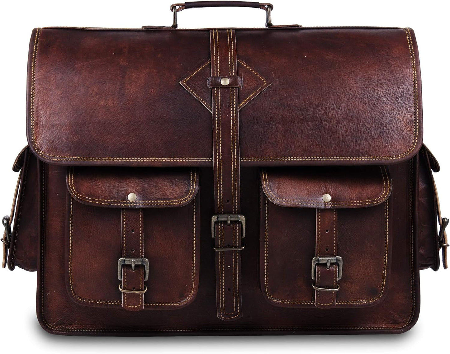 Vintage Leather Laptop Bag for Men Full Grain Large Leather Messenger Bag for Men 18 Inches with Rustic Look Best Leather Briefcase