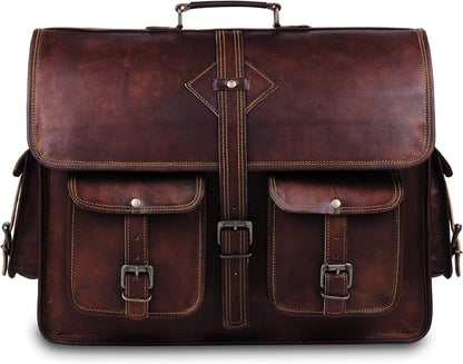 Vintage Leather Laptop Bag for Men Full Grain Large Leather Messenger Bag for Men 18 Inches with Rustic Look Best Leather Briefcase