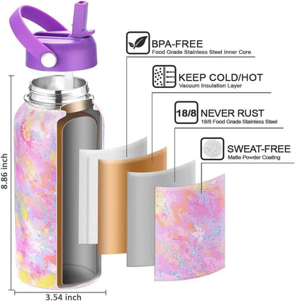 Personalized Insulated Water Bottle with Paracord Handle Straw Lid & Spout Lid, Vacuum Stainless Steel Wide Mouth Water Bottle for Adults 24 Oz, 32 Oz, 40 Oz